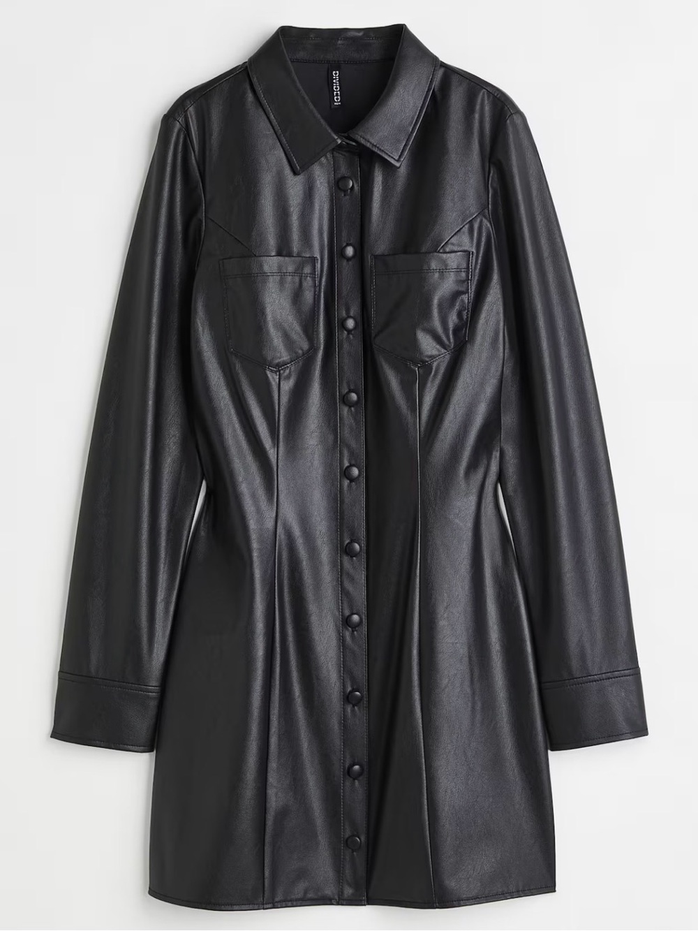 Faux Leather Black Shirt Dress